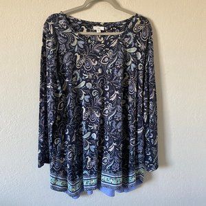 PL J Jill Womens Paisley Floral Scoop Neck Blue Tunic Top